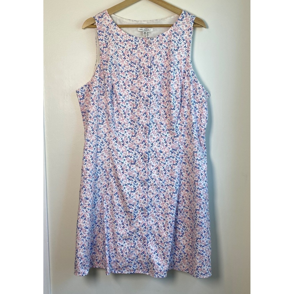 Free Assembly Boatneck Mini Dress Women XXL White Blue Floral Cotton Cottagecore